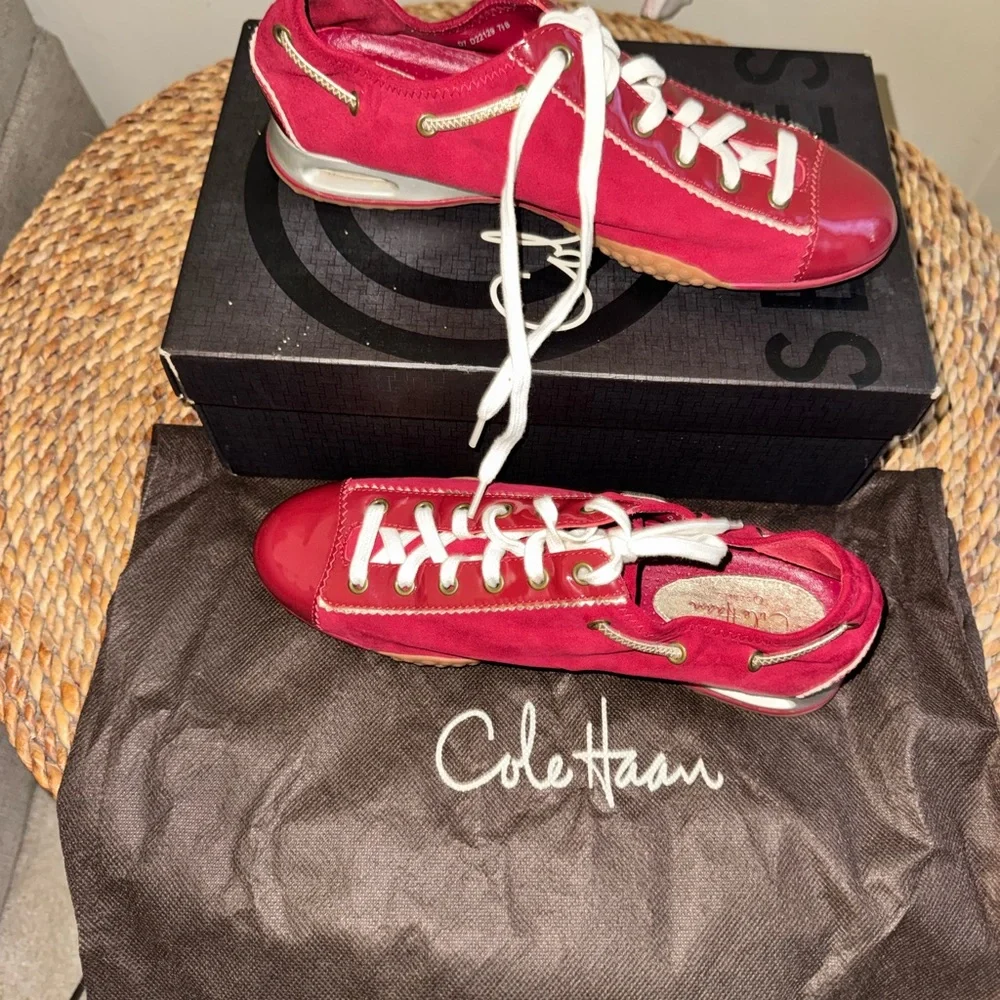 Cole Haan Bright Red Patent Lace-Up Sneakers - Picture 3 of 5